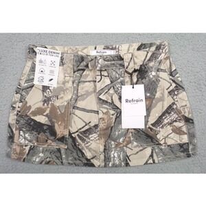 Refrain Skirt Womens Size 5 / 27 Brown Denim Camouflage Utility Lightweight NWT